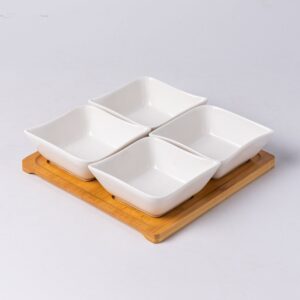 Porcelain Dipping Bowls with Wood Tray