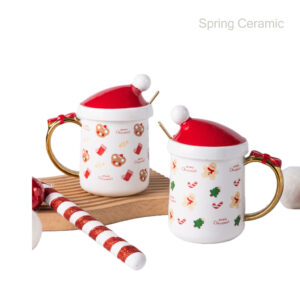 Winter-themed mug with lid and decorative handle